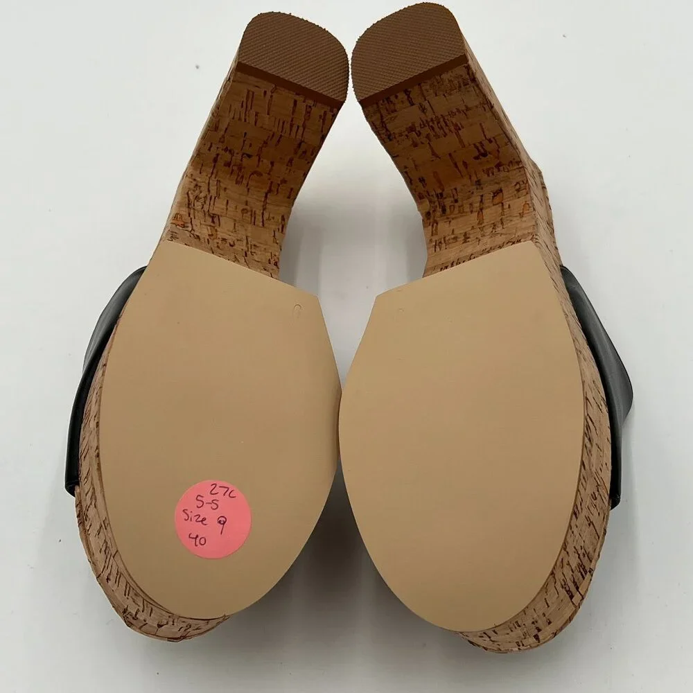 FOWT Black Cork High Chunky Heel Backless MulesPlatform Open Toe Sandals - Picture 6 of 6